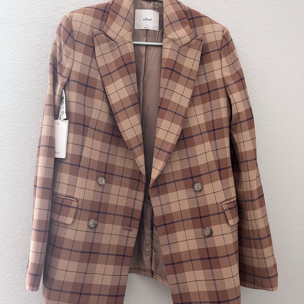 NWT Aritzia Wilfred Plaid Blazer in Tan and Brown Tones